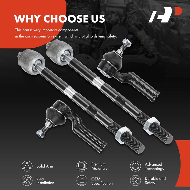 A-Premium Set of 4, Front Inner & Outer Tie Rod