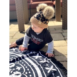 Funky Junque Baby/Infant Double Pom Beanie: Leopard - Latte