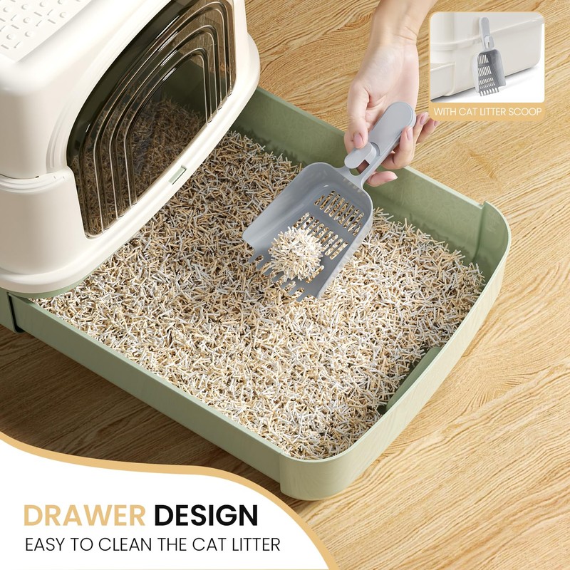 Basics Cat Litter Box with Lid,Fully Enclosed Litter Box with
