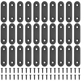 Black Flat Brackets for Wood, 30 Pcs Flat Connecting Plates, Stainless Steel Flat Straight Brackets for Wood Brackets, Metal Flat Straight Brace Brackets for Repair Joining Fixing Mending Connectors