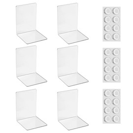 Pack of 6 Transparent Acrylic Bookends, 24 Pieces Non-Slip Pad Bookends Set, 3 mm Thickened Pieces Clear Book Stand Can Be Used for Book Holder, Bookend, Office Bookshelves, Library Book Stand