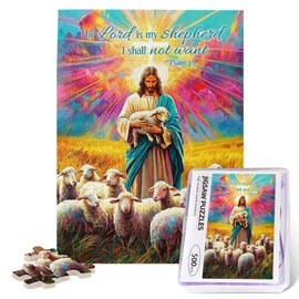 Christian Puzzles for Adults 500 Pieces Religious Bible Verses Jigsaw Puzzles Inspirational Jesus and Lamb Challenging Wooden Puzzle for Family Unzip Game
