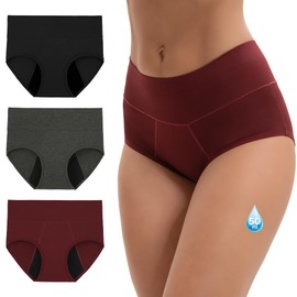 INNERSY Period Knickers Heavy Flow Bamboo Washable Incontinence Pants Women Leakproof Briefs 3 Pack(14, Black/Burgundy/Marl Grey)