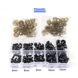 VASANA 100PCS 6-12mm Plastic Black Safety Eyes Noses with Washers Storage Box for Doll Making DIY Sewing Crafting Buttons for Puppet Bear Doll Stuffed Animals Toys