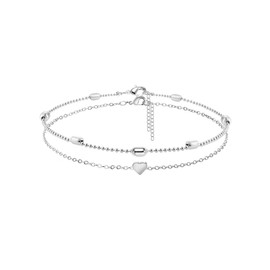 Carovo Minimalist Heart Ankle Bracelet for Women Silver Adjustable Layered Beach Ankle Bracelets Cute Foot Chain Jewelry Gifts for Women