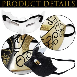 Zeaying Pack of 2 Masquerade Ball Mask Women's Glitter, Venetian Masks, Masquerade Face Mask, Luxury Masks, Black and Gold, Vintage Gold, Fancy Dress Masks Face Famen, Phantom of the Opera Half Mask