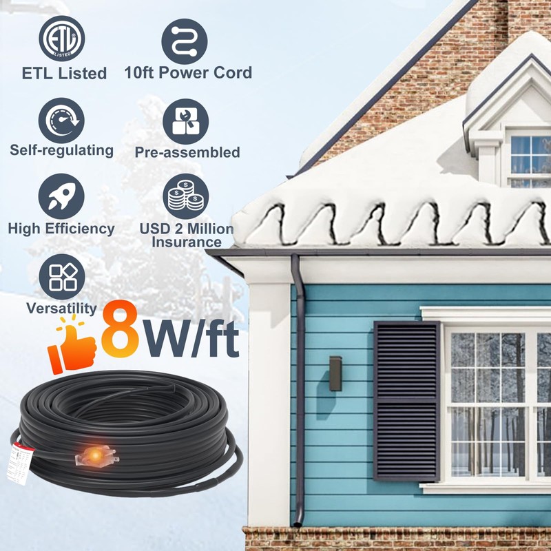 HEATIT 8JHSF1 75ft Heat Tape for Roof and Gutters, Gutter