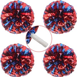 Hooshing 4PCS Blue ans Red Pom Poms Cheerleading with Plastic Handle for Sports Dance Team Spirit Party Performance