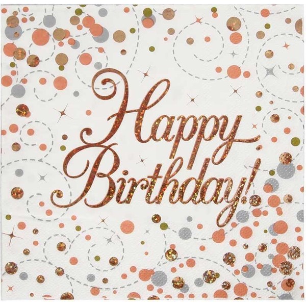 Happy Birthday Napkins Hologrphic Rose Gold Napkins Foil Shiny Recyclable