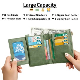 RNIEGA Purse in PU Leather for Women, Women's Tri-fold Wallet with Zip Cash Receipt Slot on The Outer Side