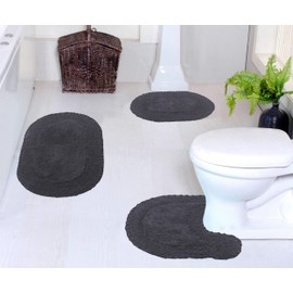 Home Weavers Double Ruffle Collection 100% Cotton Bathroom Rugs Set, Washable Rug, Extra Soft and Absorbent bath Rug, Kitchen Mat, Bath Mat Set, Bath Floor Mat Non Slip, 3 Piece Set with Contour, Gray
