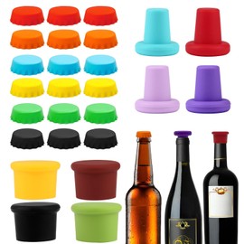RobLuX 26 Stück Silikon Kronkorken Bunt Flaschenverschluss Wiederverwendbar Bierflaschenverschlüsse Praktische Flaschendeckel Silikon Weinstopfen für Bier Wein Champagner Kohlensäurehaltige Getränke