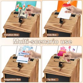 Optyuwah Wooden suggestion box, donation box, ballot box with lock, cummerkasten standing and wall mounting with chalkboard, also as a transparent donation box for office, customer centre, school