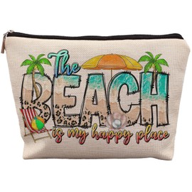 uinwk Beach Makeup Bag, Beach Gifts for Women Friends, Gifts for a Beach Lover, Beach Vacation Gifts, The Beach is My Happy Place Makeup Cosmetic Bag for Purse, Beachy Gifts