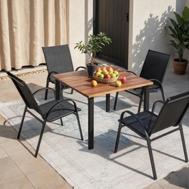 Homall Patio Chairs Teslin Stackable Outdoor Chairs Dining Chairs Set of 4 for Lawn Balcony Porch Outside (Black)