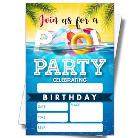 YSTEP Pool Party Birthday Invitations, 20 Invite Cards with Envelopes, 4"x6" Summer Swimming Pool Birthday Invites - D02