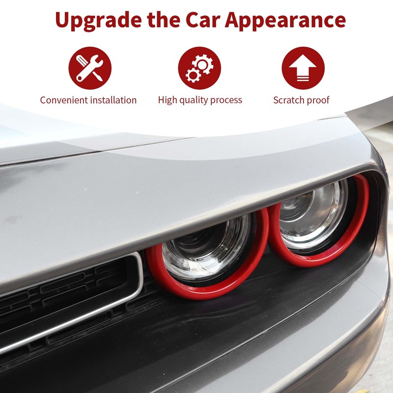 PDKLIN for Challenger Headlight Bezel Cover Trim Ring Red for