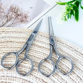Professional Eyebrow Scissors, 3.5in Small Precision Scissors, 2 Pairs Hair Cutting Shears Round & Sharp Tip Scissors, Multi-Use Grooming Scissors for Facial Hair, Eyebrows, Beard, Nose, Moustache