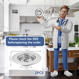 Pack of 2 Sink Strainer Stainless Steel Sink Strainer Kitchen Sink Strainer Clogging Protection Kitchen Drain Sink for Sink and Hair Catcher (7.2 x 3.5 x 1.5 cm)