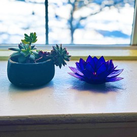 Moonshadow Handmade Capiz Shell Lotus Tea Light Holder, Elegant Blooming Flower Design, Natural Translucent Finish, Ideal for Home Decor, Meditation, Weddings & Serene Centerpieces, Set of 2, Purple