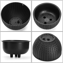 Foraineam Dual-Pot Self-Watering Hanging Planters, Black, 2 Pack, Indoor/Outdoor, Rattan Design, 10.2in and 8.2in