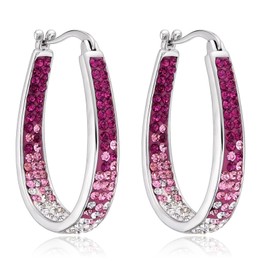 ZVVBOO Crystal Hoop Earrings - Silver Plated Inside Out Oval Shape Hoop Earrings for Women, 1.2 Inch, Crystal, crystal, Rose Red