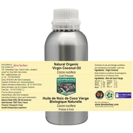 Devprayag Natural Organic Virgin Coconut Oil (Cocos nucifera) Natural Therapeutic Grade Cold Pressed 630ml (21 oz)