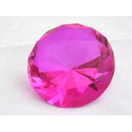 Zoogamo 3” / 80 mm Hot Pink Diamond Shaped Glass Crystal Paperweight – Home Office Decor & Wedding Favors Decoration with Gift Box