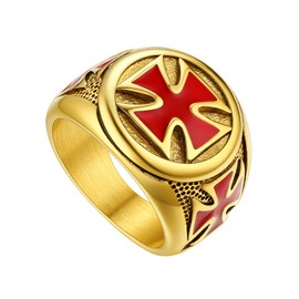 U7 Rings Men Gold Plated Thumb Ring Catholicism Jewellery Knights Templar Rings