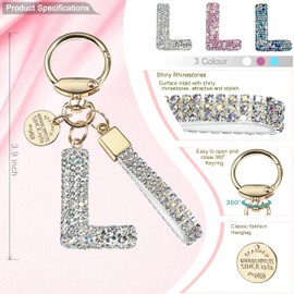 Pink Blue White Initial Letter Keychain Gift for Women Girls Bling Sparkly Cute Backpack Car Key Accessories Lanyard (L-white)