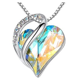Mother's Day Necklace Gift for Women - Infinity Heart Pendant with Birthstone Crystals, Silver-Plated 18 + 2 inch Chain, Elegant Jewelry for Mom or Wife's Birthday (Aurora Opal)