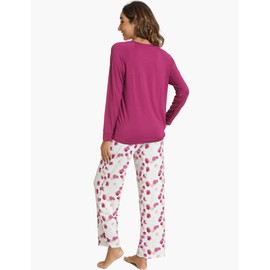 GYS Women's Pajama Sets Long Sleeve Sleepwear Comfy 2 Piece Ladies Pj Sleep Set, Viscose Made from Bamboo,Purple,Large
