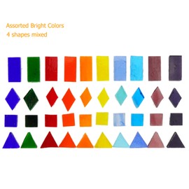 Lanyani 1600 Transparent Cathedral Glass Mosaic Tiles for Arts and Crafts - Mixed Color Stained Glass Pieces, 4 Shapes Mixed