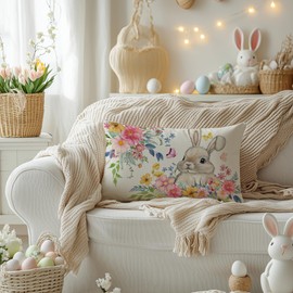 AACORS Easter Pillow Cover 12x20 Inch Set of 2,Bunny Flower Decorative Pillow Case Holiday Party Decorations for Home Sofa Couch AA688-12-2