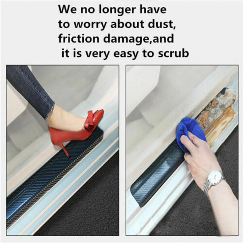 Black Carbon Fiber Scuff Plate Door Sill Cover Panel Step