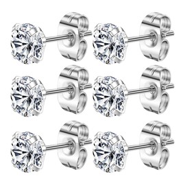 Mochity 6 Pairs of Stud Earrings Gold Sliver Set, 14K Gold-Plated Stud Earrings, Gold Sliver Set with Zirconia, Hypoallergenic Earrings for Men and Women, Stainless Steel, Stainless Steel