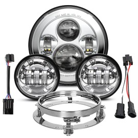 LX-LIGHT Chorme 7 Inch Motorcycle LED Headlight with 4.5 Inch LED Passing Fog Lamps and Mounting Bracket Compatible with Street Glide Road King Fat Boy Ultra Classic Electra Tri Cvo Heritage Softail