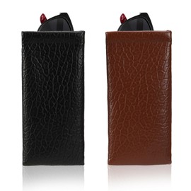 COMF-PRO Squeeze Top Sunglass Pouch - Portable Sunglass Organizer Pouch Bags Soft PU Leather Glasses 2 Pack (Black+Dark Brown)