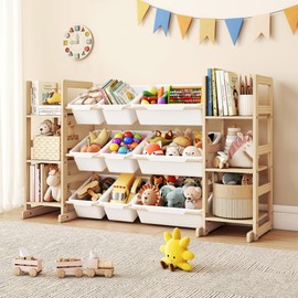 GITAWUSA Toy Storage Organizer, Kids Bookshelf with 6 Shelves, 9 Toy Bins | Toy Shelf, Storage Bin Unit, Toy Organization for Playroom, Nursery, Bedroom, Toddler Room, White, 52''W