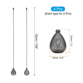 PATIKIL 13 Inch Ceiling Fan Pull Chain Extender Sets, 4 Pcs Metal Decorative Fan Pull Chain with Decorative Light Bulb and Fan Cord for Ceiling Light Lamp Fans, Nickel (Drop Shape)