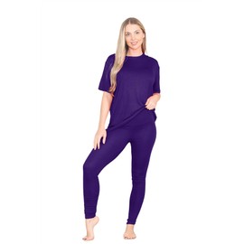 janisramone® Co Ord Sets for Women, Oversized Baggy Longline T Shirt Top with Leggings - Ideal Summer Tracksuit, Gym Set, Lounge Wear Sets for Women UK Purple