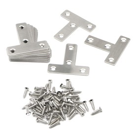 Pxyelec 4 Holes Angle Plate Corner Brace Flat T Bracket Connector 90 Degree Right Angle Fixing Repair Plated Joint Bracket Furniture Protector 50mm x 50mm / 2.0 x 2.0 inch, Pack of 20