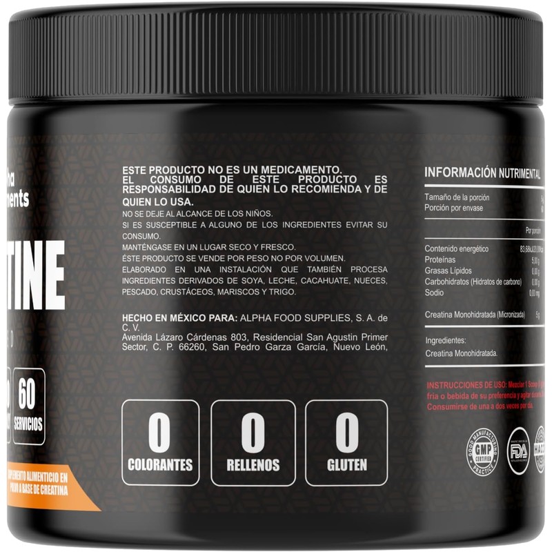 Creatina Monohidratada Micronizada en polvo sin sabor 300G Alta Pureza