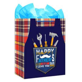 WhatSign Fathers Day Gift Bag - 13" Large Happy Fathers Day Paper Gift Bag with Tissue Paper and Handle Gift Bag for Fathers Day Dad Stepdad Grandfather Husband