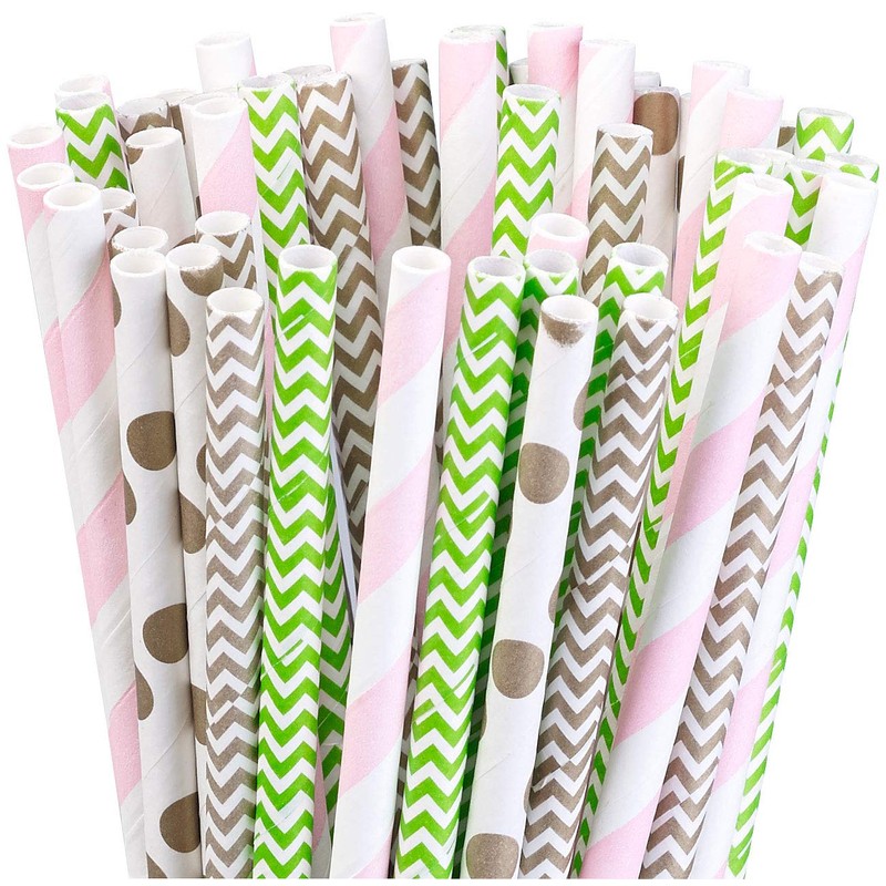PEARL Cocktail Drinking Straws: 100 Paper Straws, Retro Motifs in