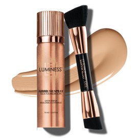 LUMINESS Face Time All In One Makeup Kit - Includes Face Palette, Airbrush Foundation, and Makeup Brush - Long-Wearing, Silky, Soft, Easy to Blend, 3-PC Make Up Set (13 - Deep)