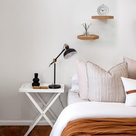 Hexagon Floating Shelves for Wall (Set of 2). Small Sturdy Oak Wood Shelf for a Stylish Display and Storage Solution. Use for Ornaments, Plants, Stationery, Candle, Trophy and Jewlry. 7.9x6.8 inches