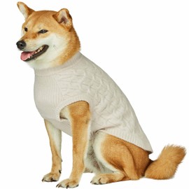 Blueberry Pet Classic Fuzzy Textured Knit Pullover Crew-Neck Dog Sweater in Ivory, Back Length 14", Pack of 1 Clothes for Dogs