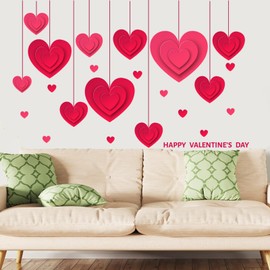 Valentine's Day Love Wall Decals Hanging Large Heart Wall Stickers Removable Peel and Stick Art Murals for Window Clings Bedroom Living Room Playroom Party Decor (Red)