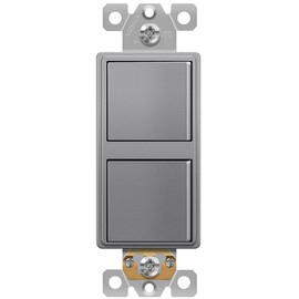 ENERLITES Double Paddle Rocker Decorator Switch, Ground terminal, Clamp-Type Back Insert Wiring, Copper Wires Only, Single Pole, Residential/Commercial Grade, 15A 120-277VAC, 62834-SG, Space Gray
